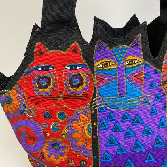 Laurel Burch Sand N Sun Canvas Cat Cutout Tres Gratos Zip Top Handbag Purse Tote - Picture 11 of 16